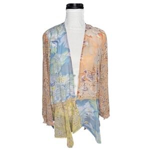 Surya Patchwork Floral Kimono Cardigan Sheer Beaded Embellished Medium